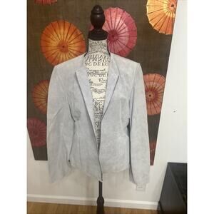 Bernardo Nordstrom Blue Suede Jacket W/ Floral Lining Washable Cowgirl Luxe Sz M